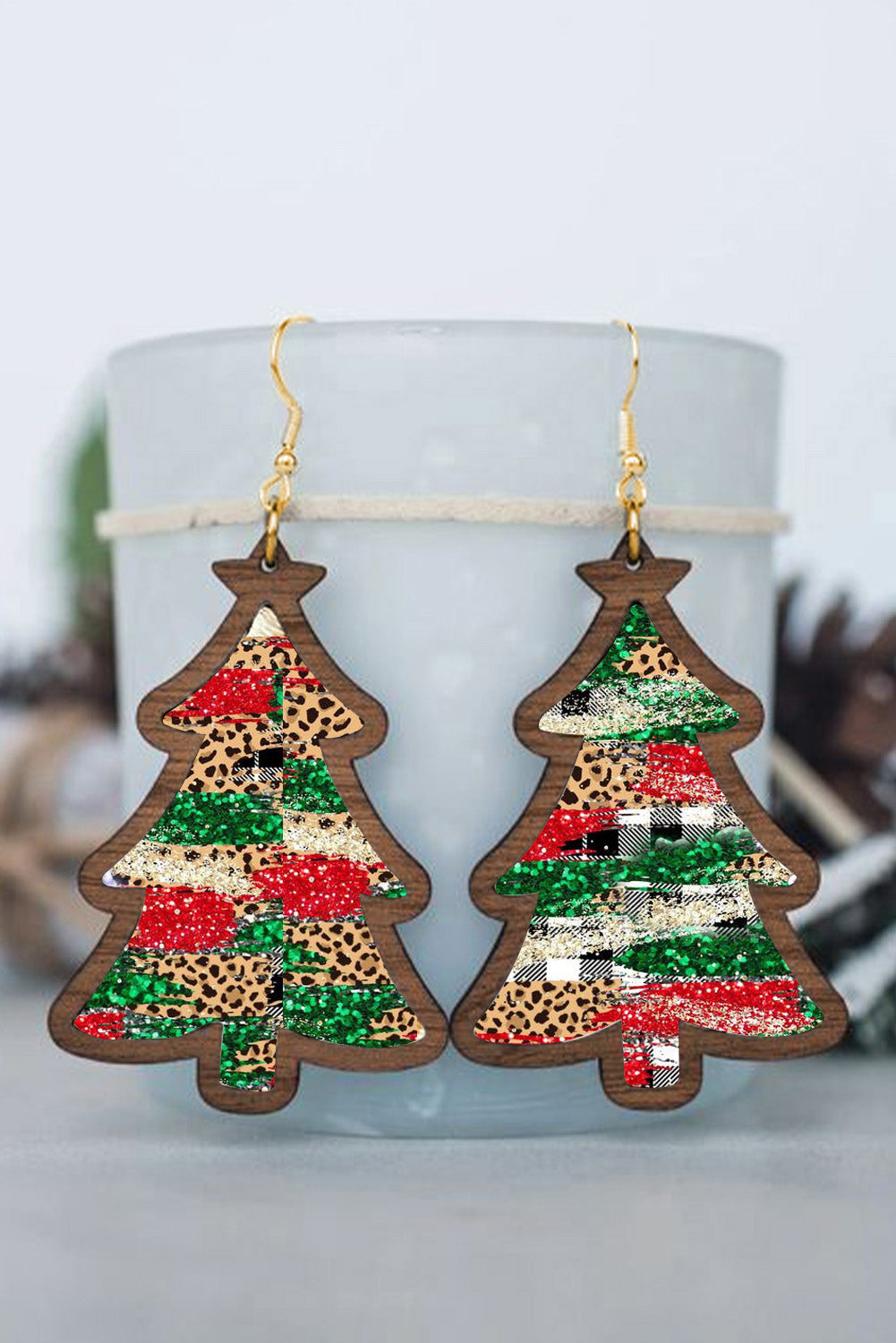 Fiery Red Shade Of Leopard Plaid Christmas Tree Earrings - Poppy Lee Lane