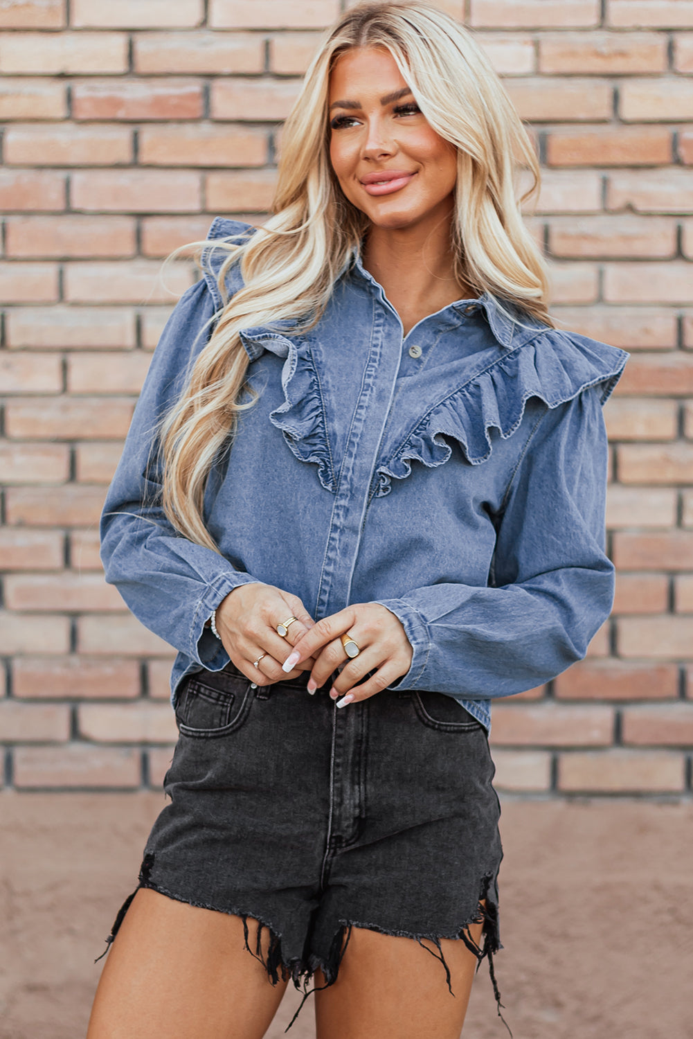 Trinity Denim Ruffled Casual Top