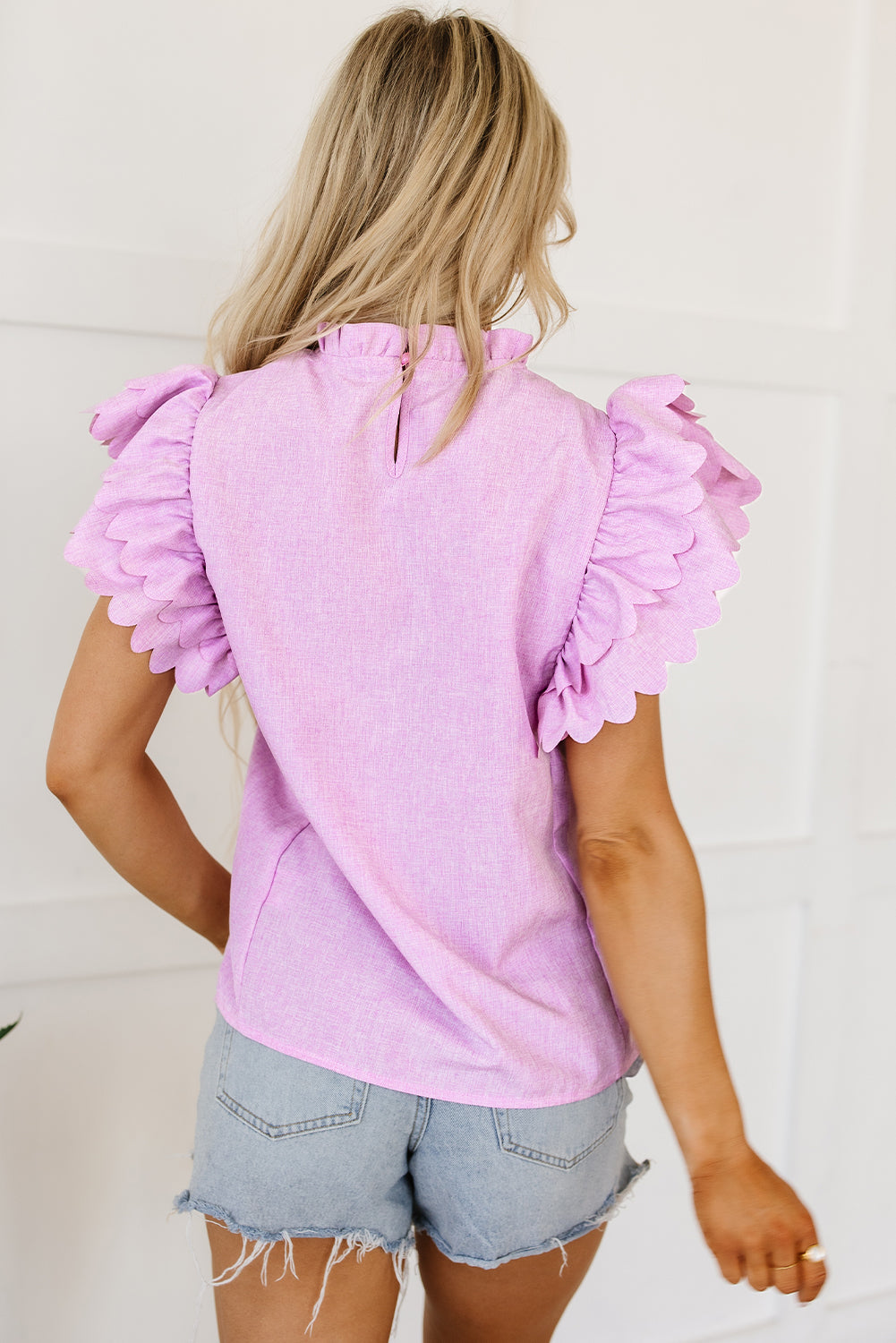 Kori Scalloped Ruffle Sleeve Top - Threaded Pear