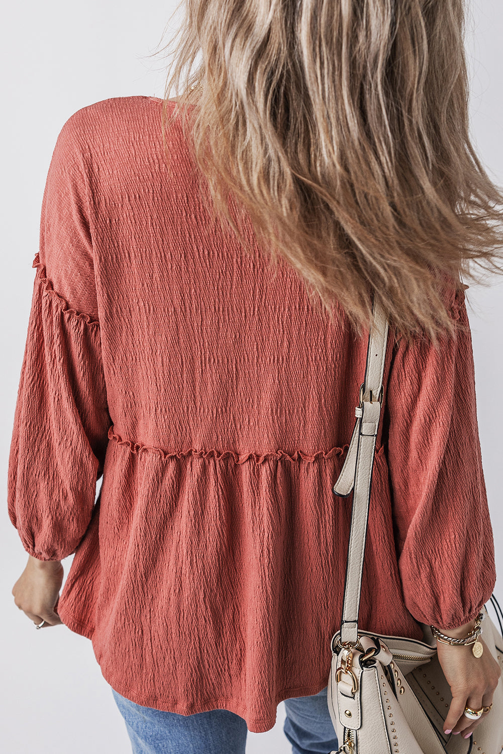 Rowan Textured Frilled Trim Puff Sleeve Blouse