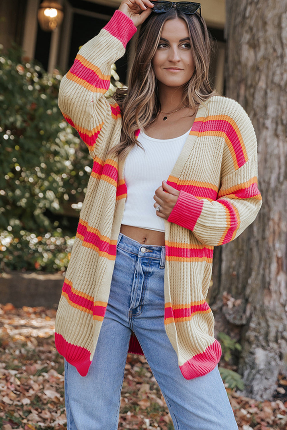 Stripe Long Knitted Cardigan