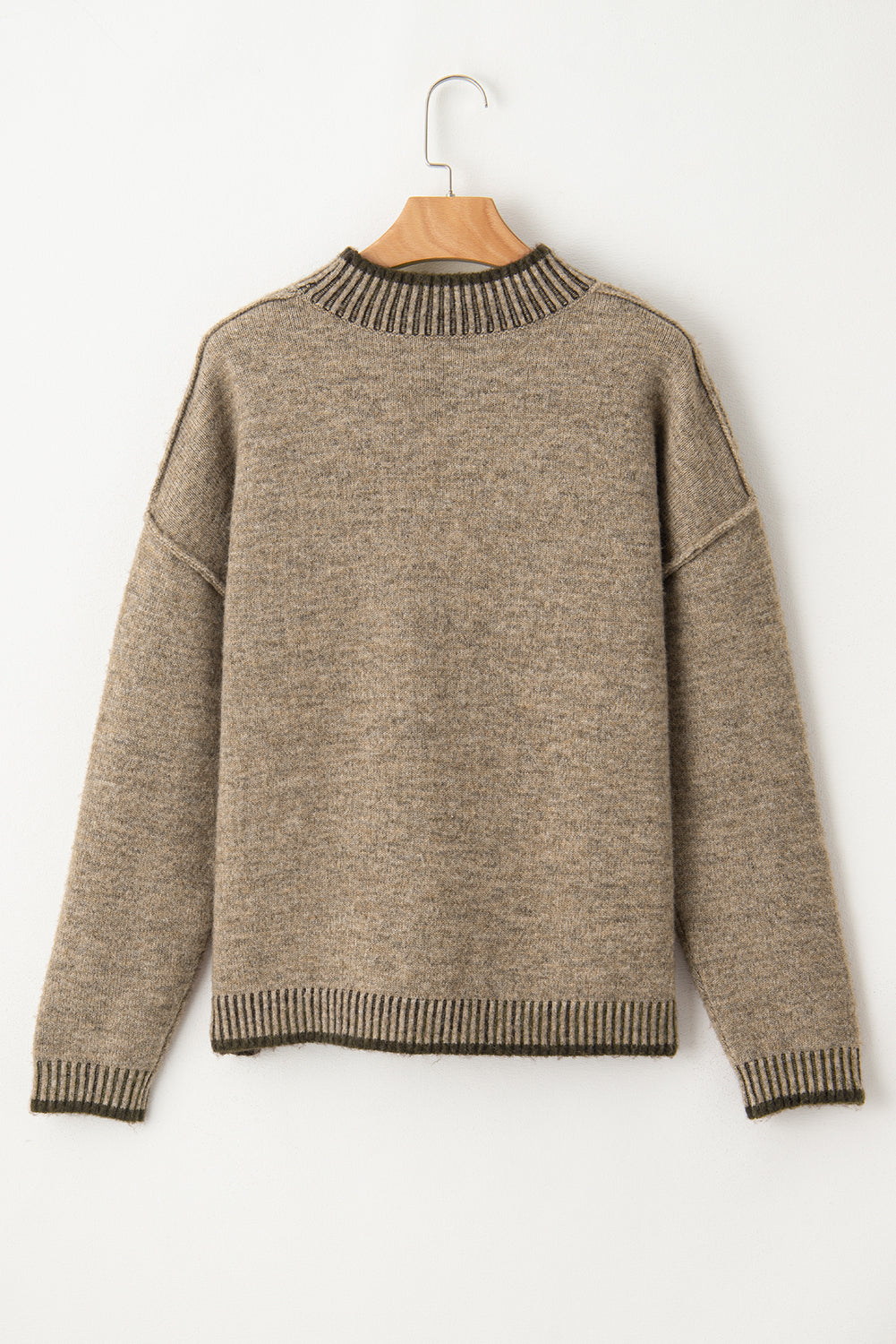 River Contrast Trim Mock Neck Sweater