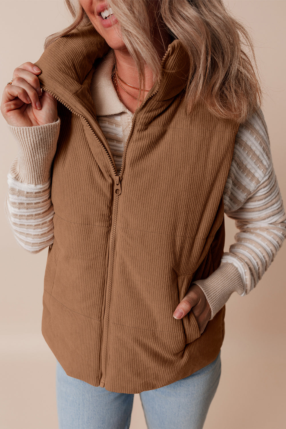 Corduroy Zipped Puffer Vest