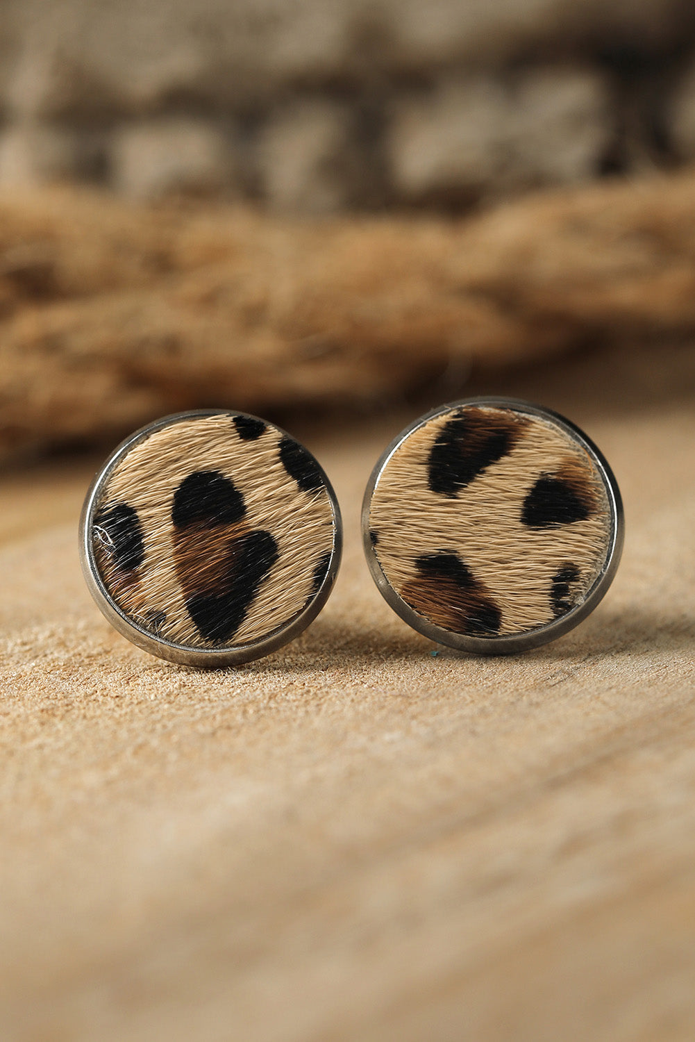 Brown Leopard Studded Earrings - Threaded Pear