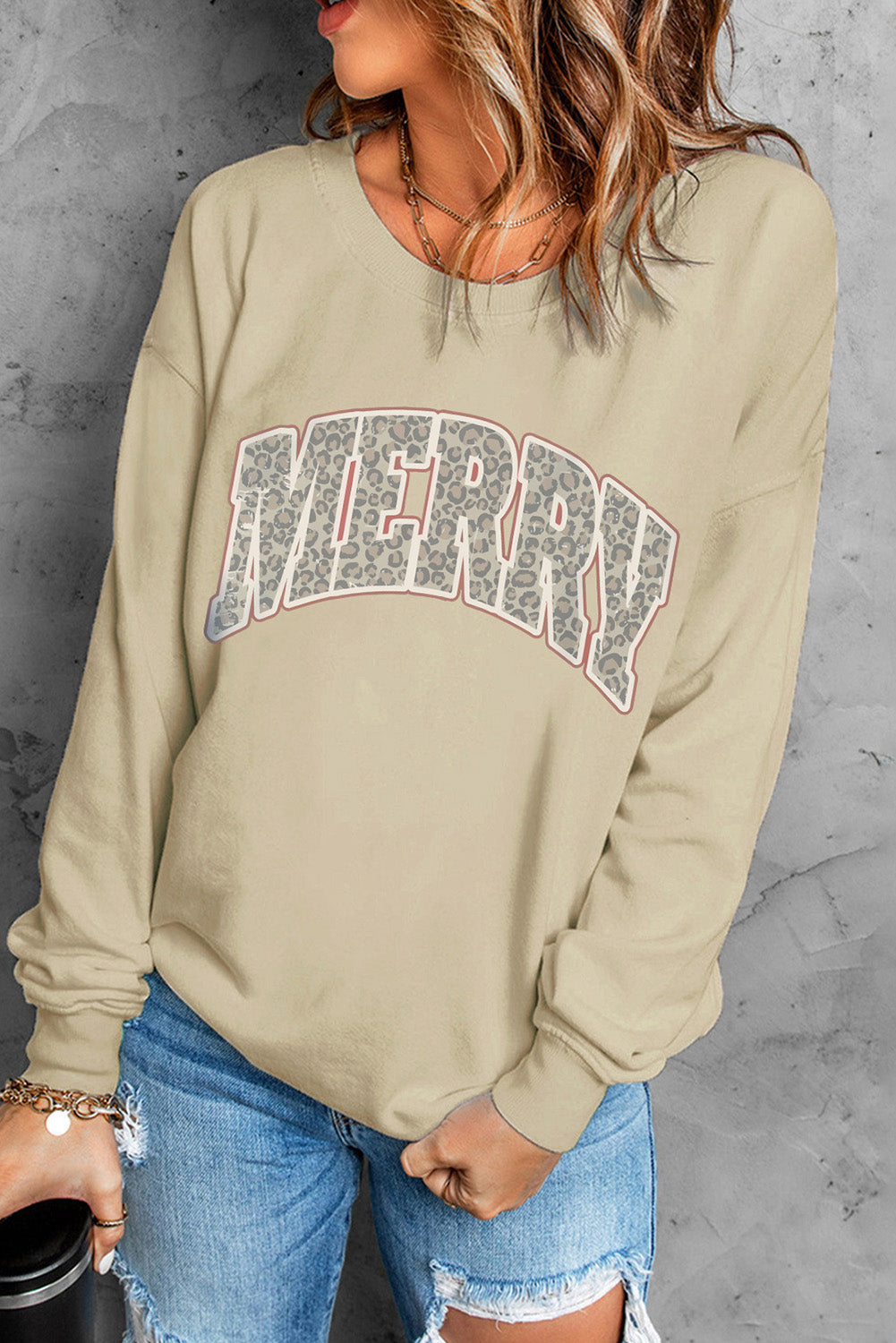 Alice MERRY Leopard Print Long Sleeve Graphic Sweatshirt - Threaded Pear