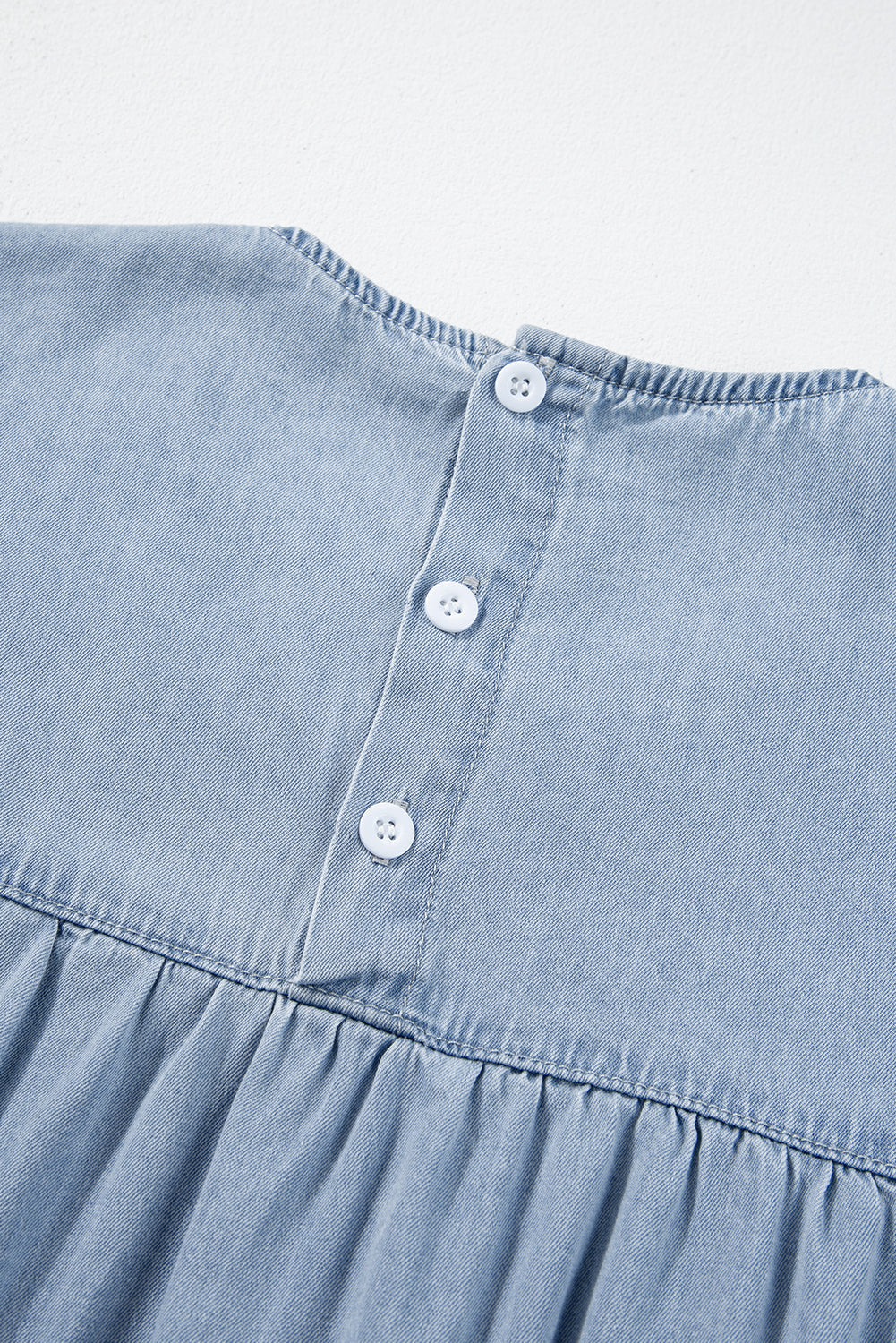 Ruffle Short Sleeve Tiered A-line Denim Dress