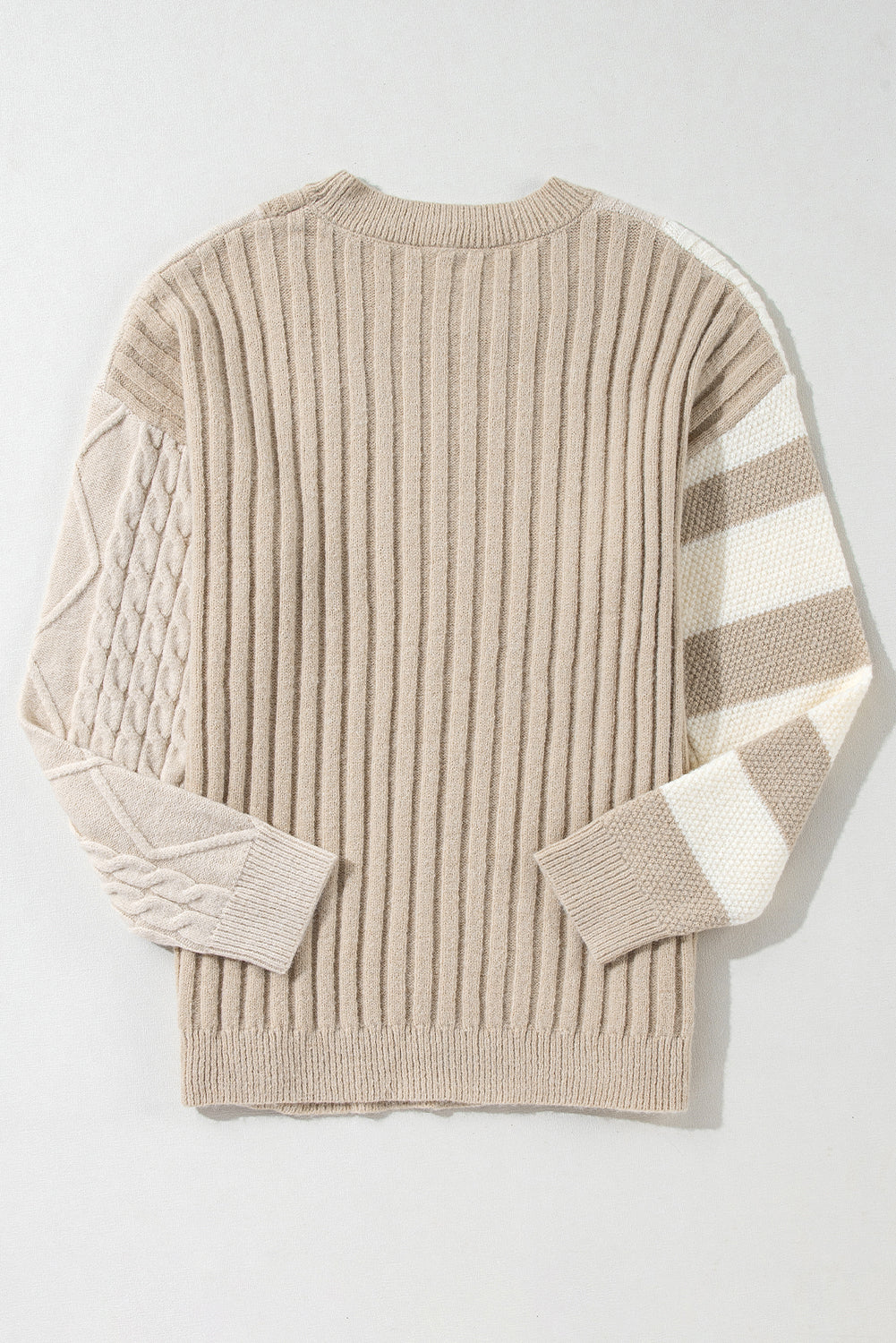 Cable Knit Color Block Crew Neck Sweater