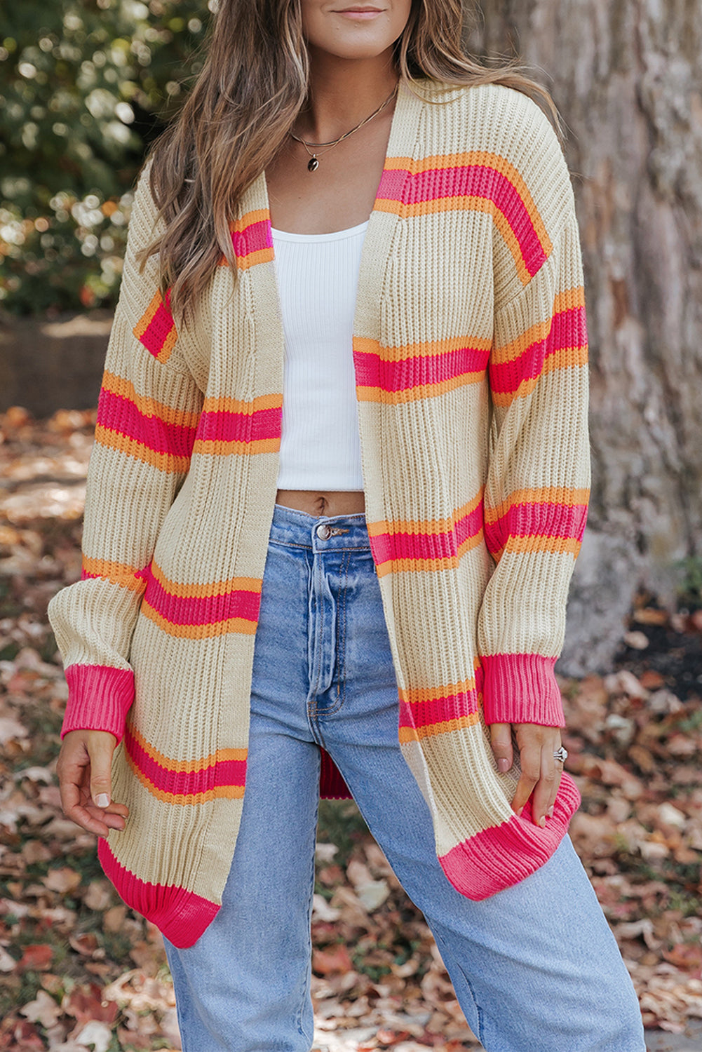 Stripe Long Knitted Cardigan