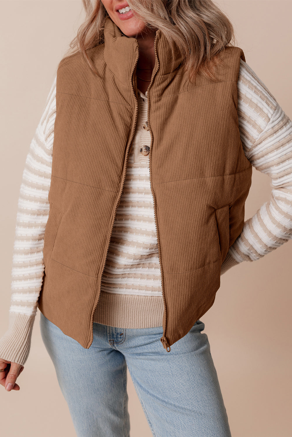 Corduroy Zipped Puffer Vest