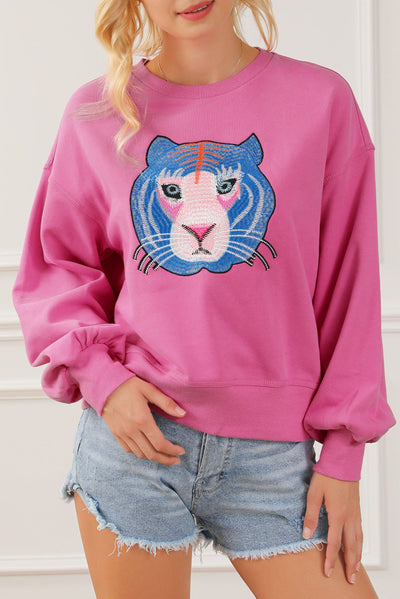 Regina Chic Tiger Embroidered Casual Sweatshirt - Threaded Pear