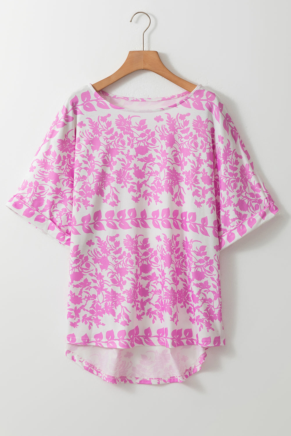 Floral Curved Hem Plus Size Top