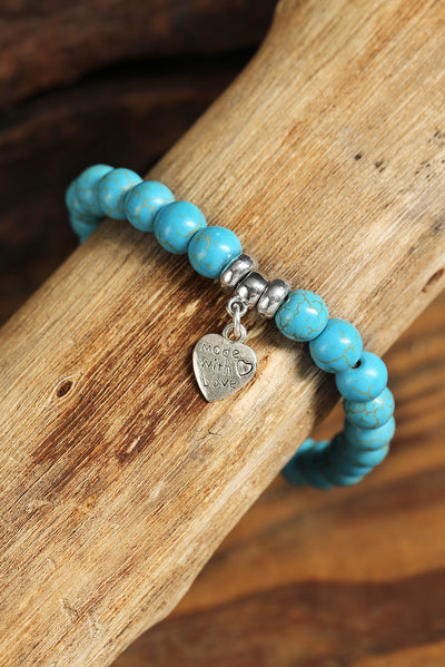 Heart Pendant Turquoise Bracelet - Threaded Pear