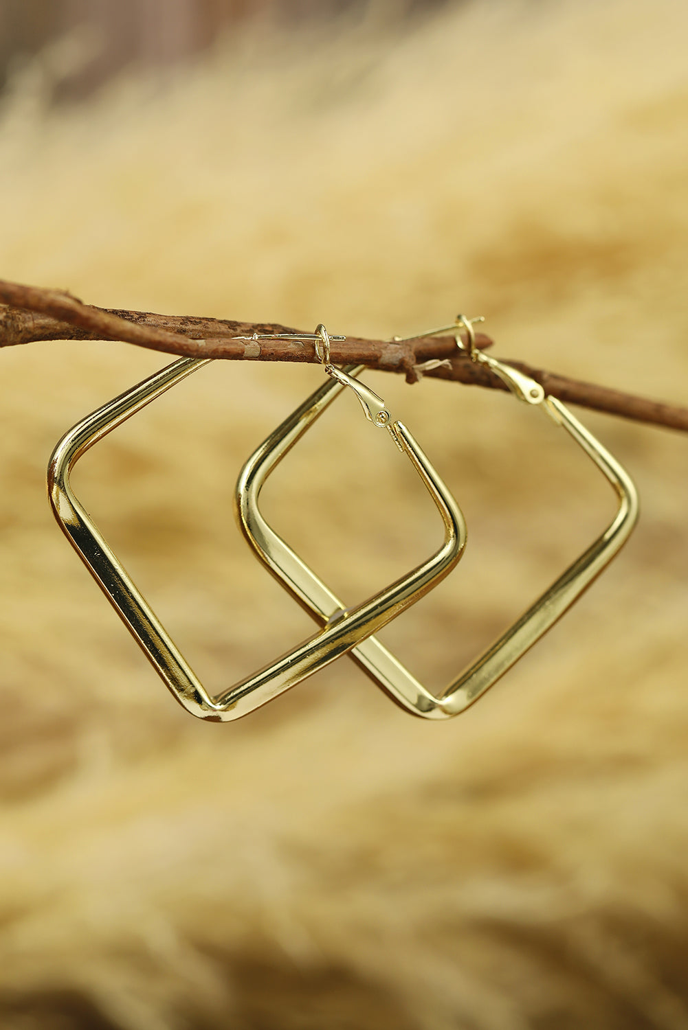 Gold Minimalist Square Hoop Earrings - Threaded Pear