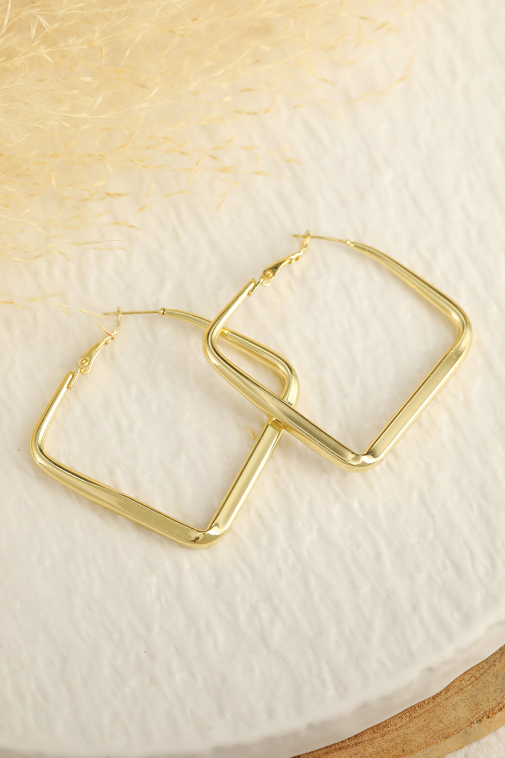 Gold Minimalist Square Hoop Earrings - Threaded Pear