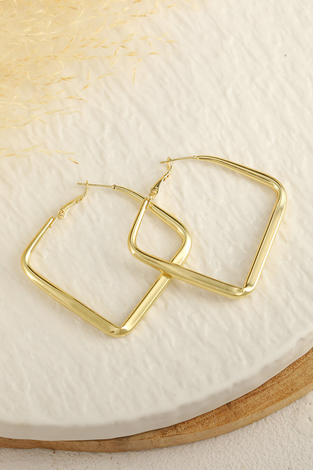 Gold Minimalist Square Hoop Earrings - Threaded Pear