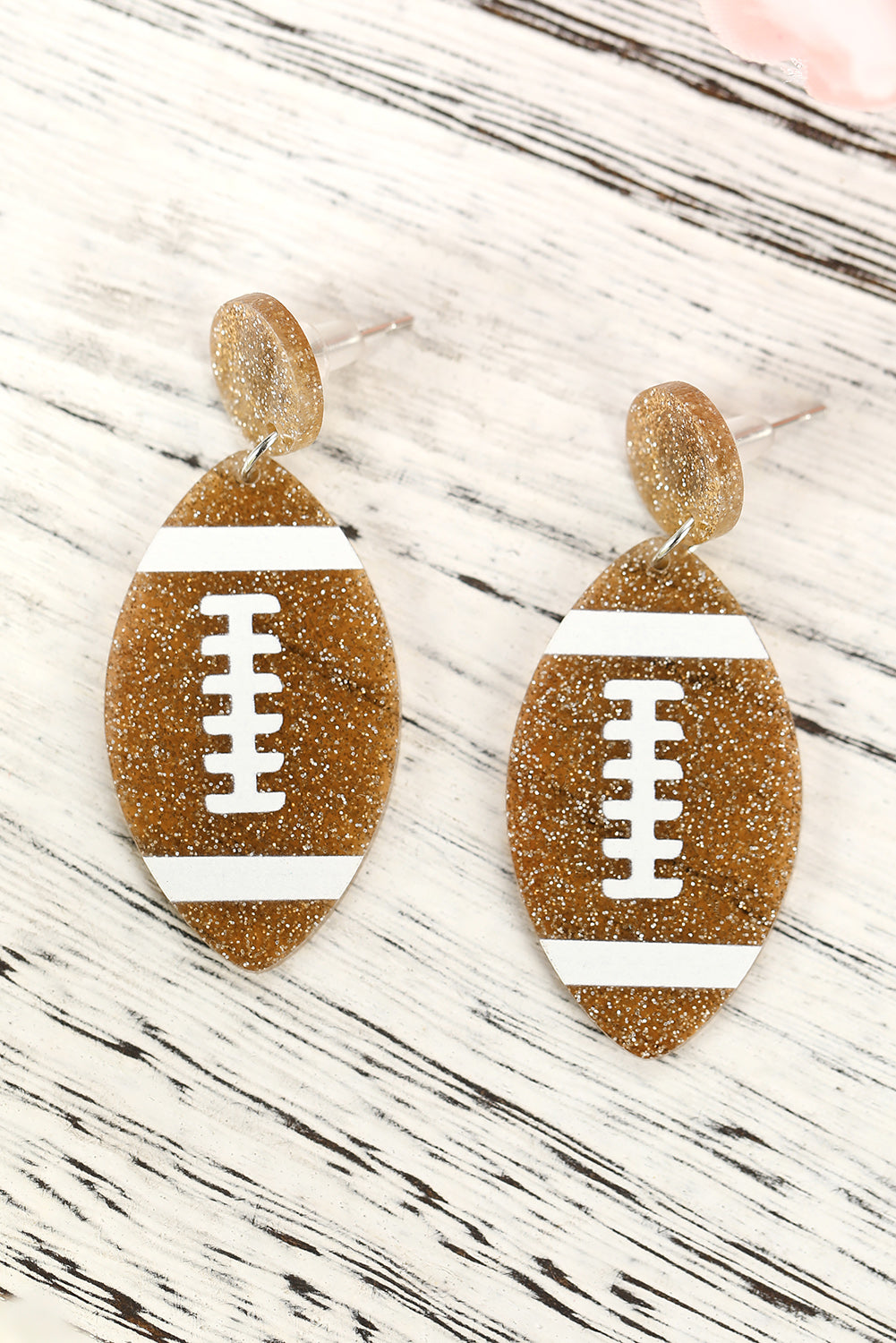 Brown Glittering Football Pendant Earrings - Threaded Pear