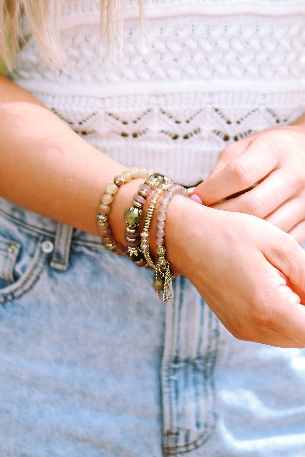 Brown Bohemian Crystal Pendant Tassel Bracelet - Threaded Pear