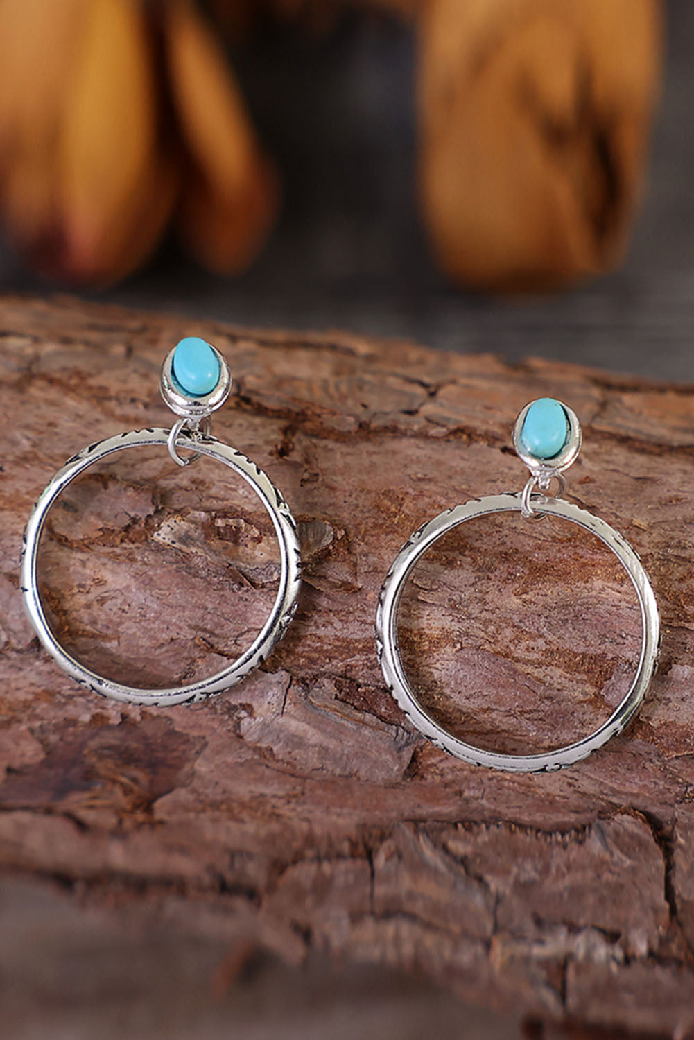 Bold Ring Turquoise Stud Earrings - Threaded Pear