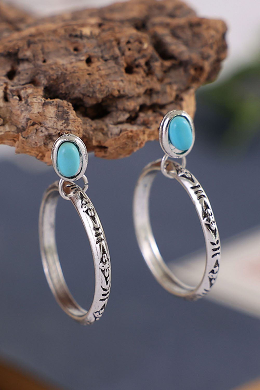 Bold Ring Turquoise Stud Earrings - Threaded Pear