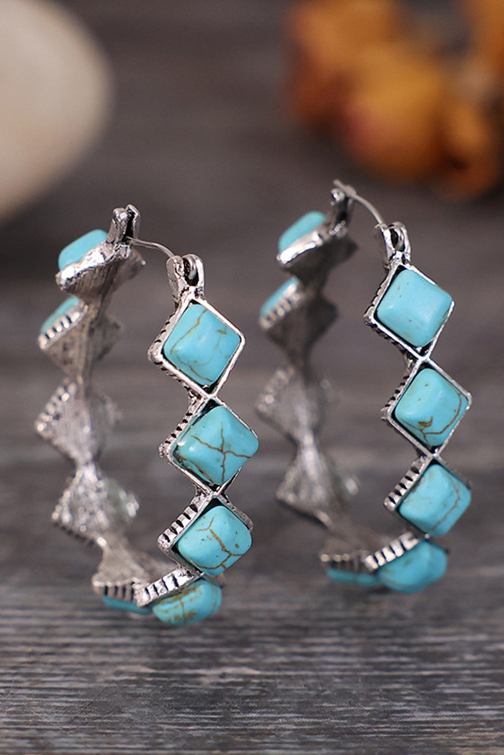 Green Square Turquoise Gem Earrings