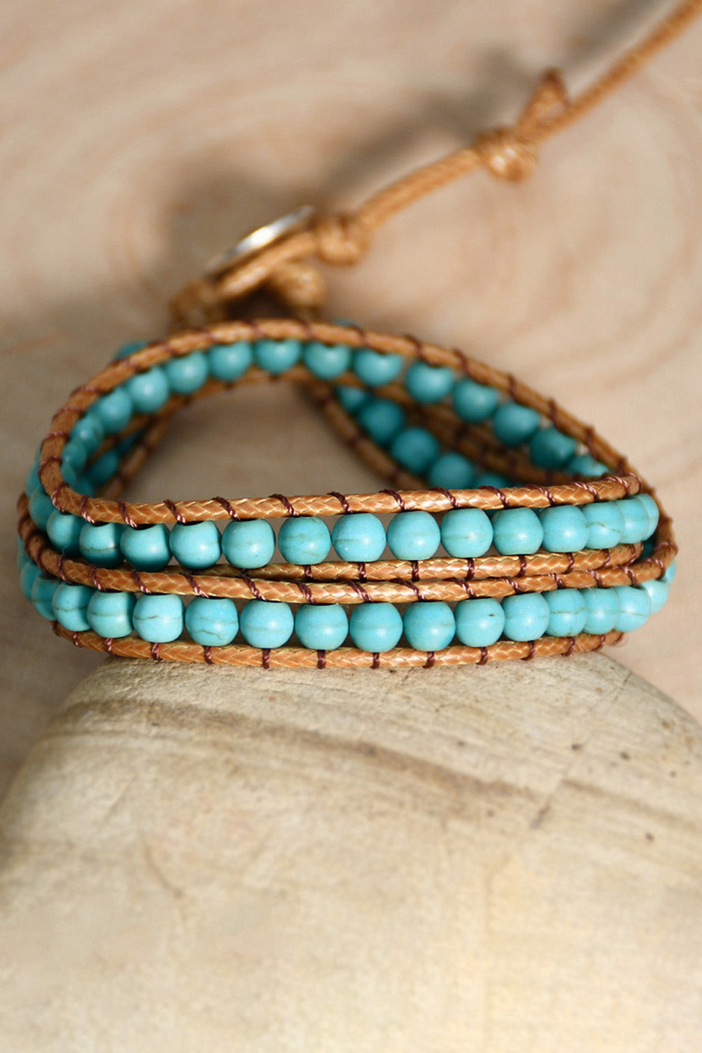 Green Double-Layer Hand-Woven Turquoise Beaded Bracelet - Threaded Pear