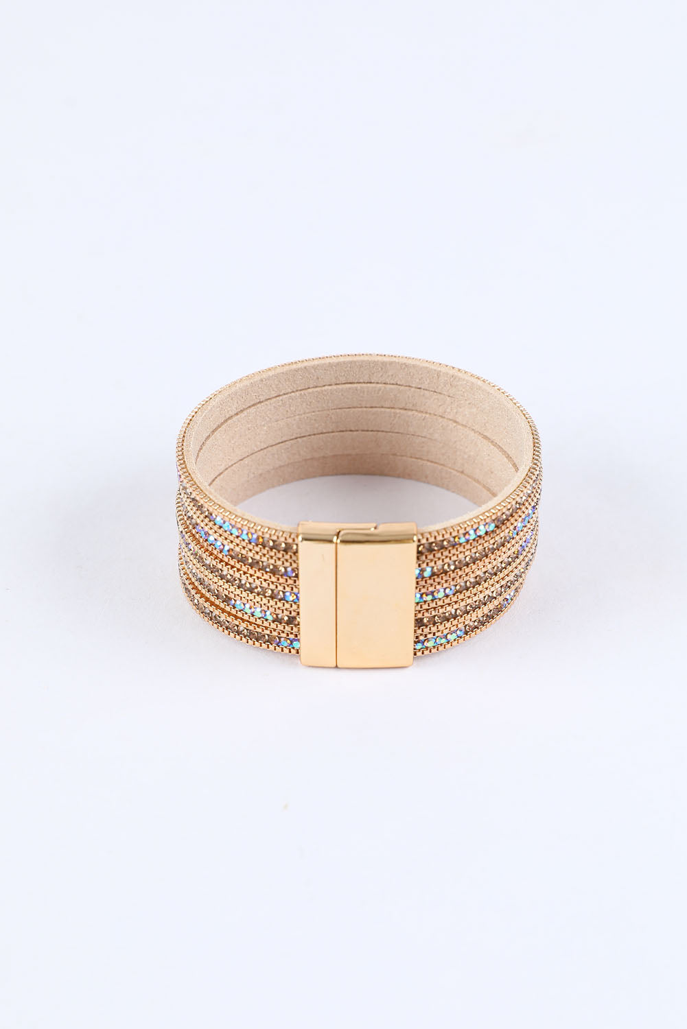 Gold Full Diamond Leather Wide Edge Magnetic Buckle Bracelet - Threaded Pear