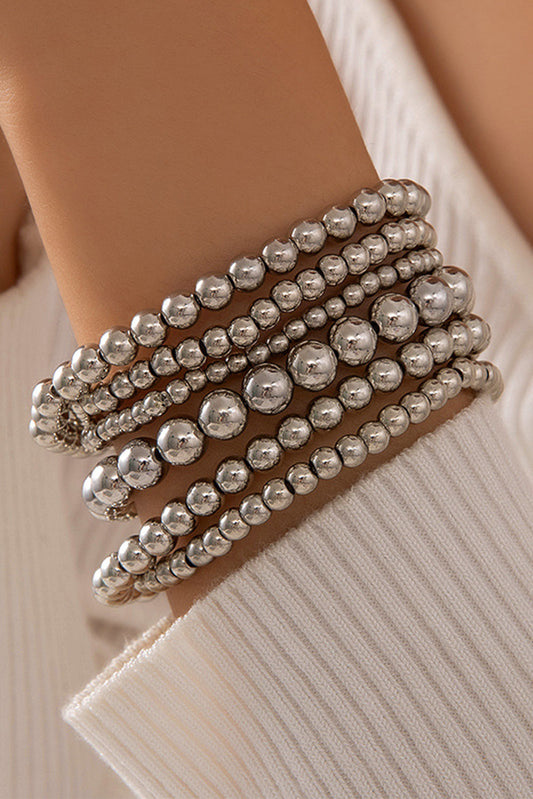 Silver Multi Layered Beaded Bracelet - Threaded Pear