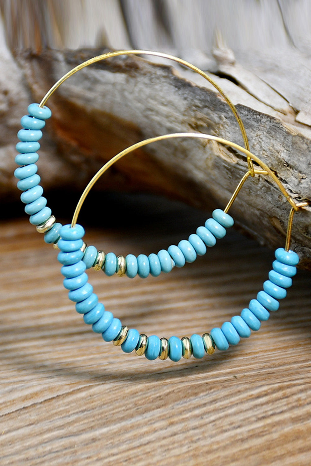 Gold Faux Turquoise Beaded Hoop Earrings - Poppy Lee Lane