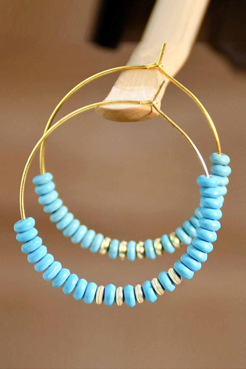 Gold Faux Turquoise Beaded Hoop Earrings - Poppy Lee Lane