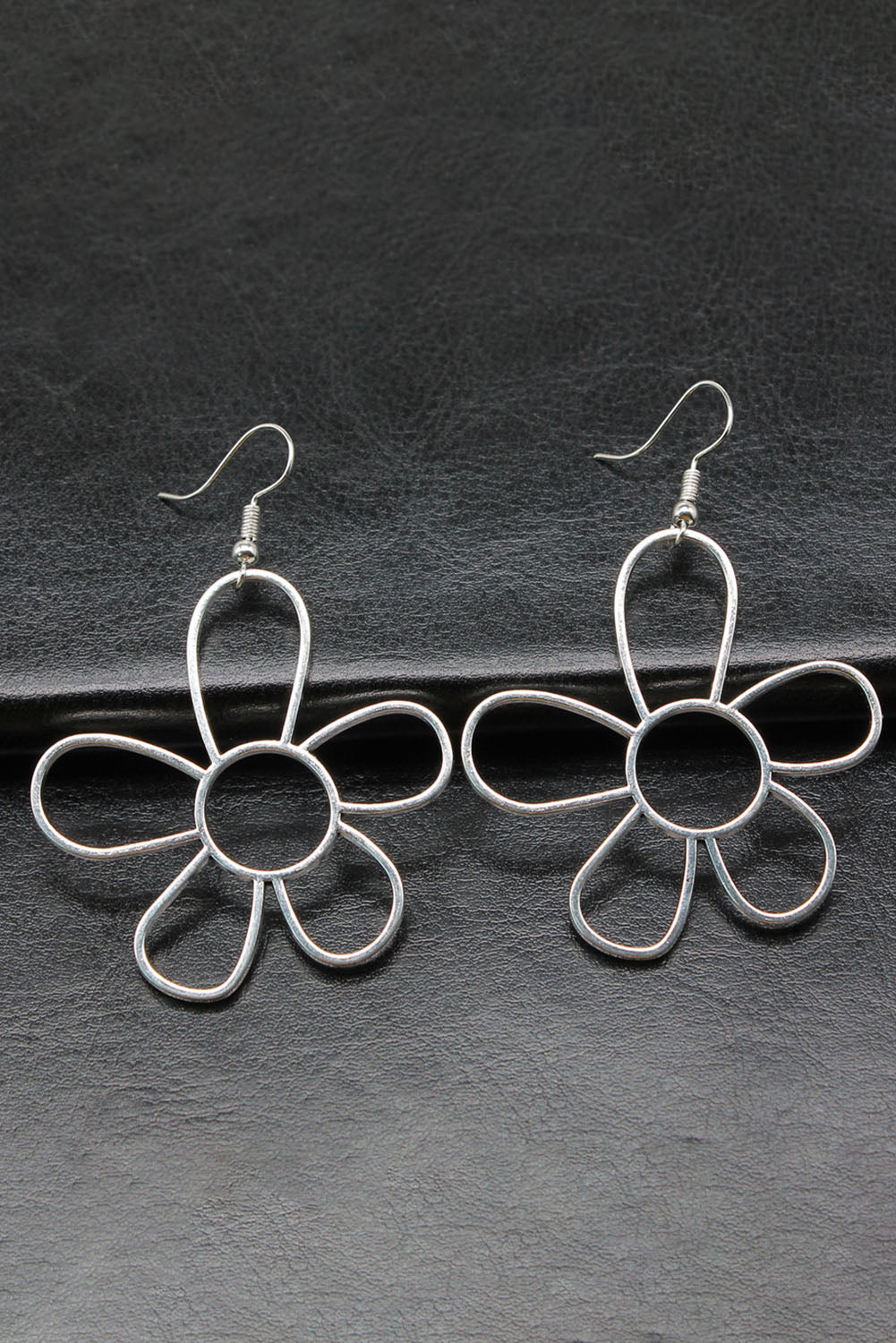 Silvery Alloy Hollowed Flower Hook Earrings - Threaded Pear