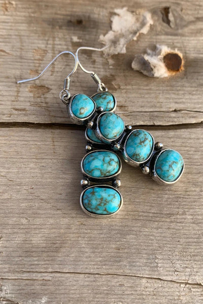 Turquoise Stacked Dangle Earrings - Threaded Pear