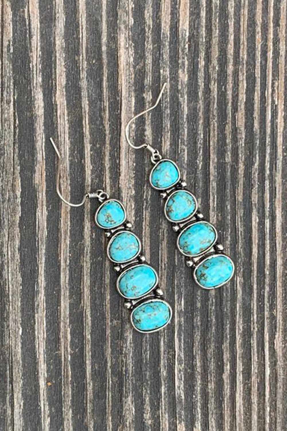 Turquoise Stacked Dangle Earrings - Threaded Pear