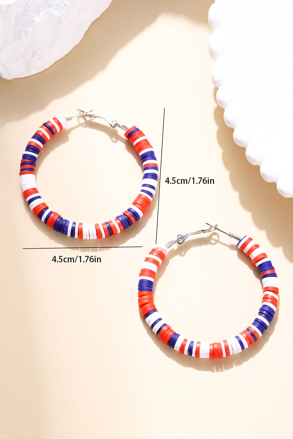 Patriotic Multicolored Bead Hoop Earrings - Threaded Pear