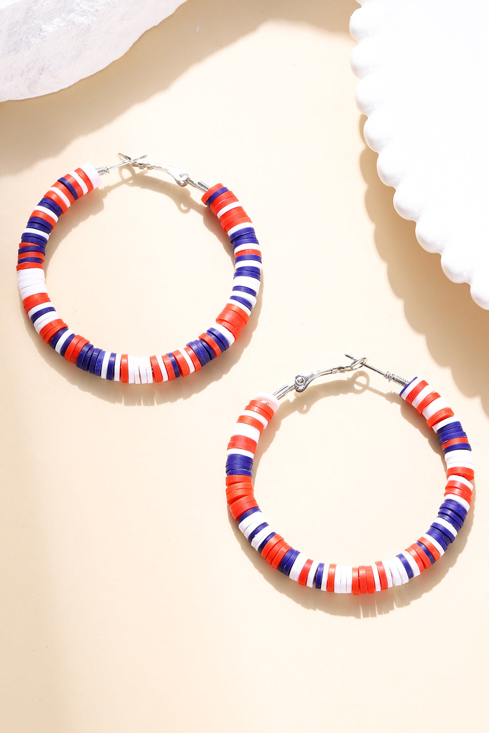 Patriotic Multicolored Bead Hoop Earrings - Threaded Pear