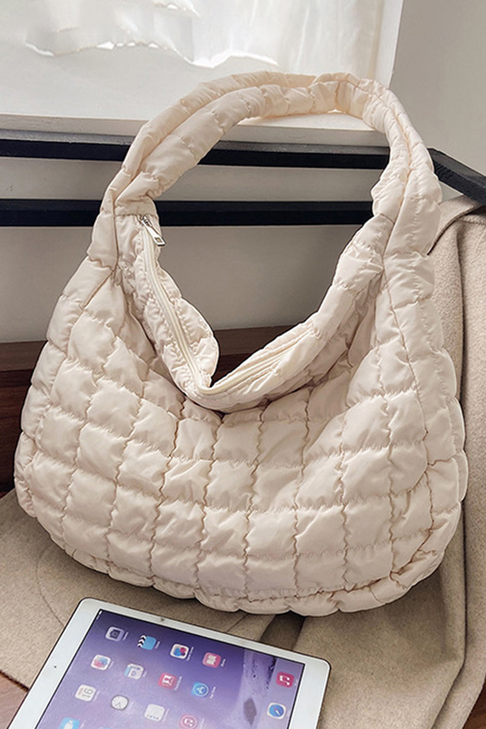 Kylie Quilted Zipper Tote Bag - Threaded Pear