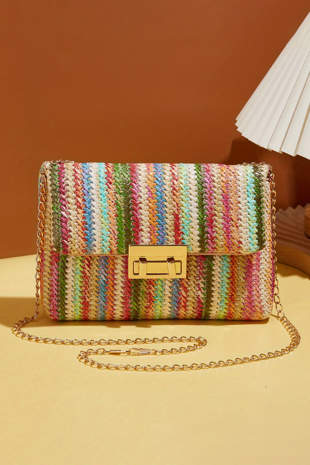 Azariah Striped Crochet Flapped Bag - Threaded Pear