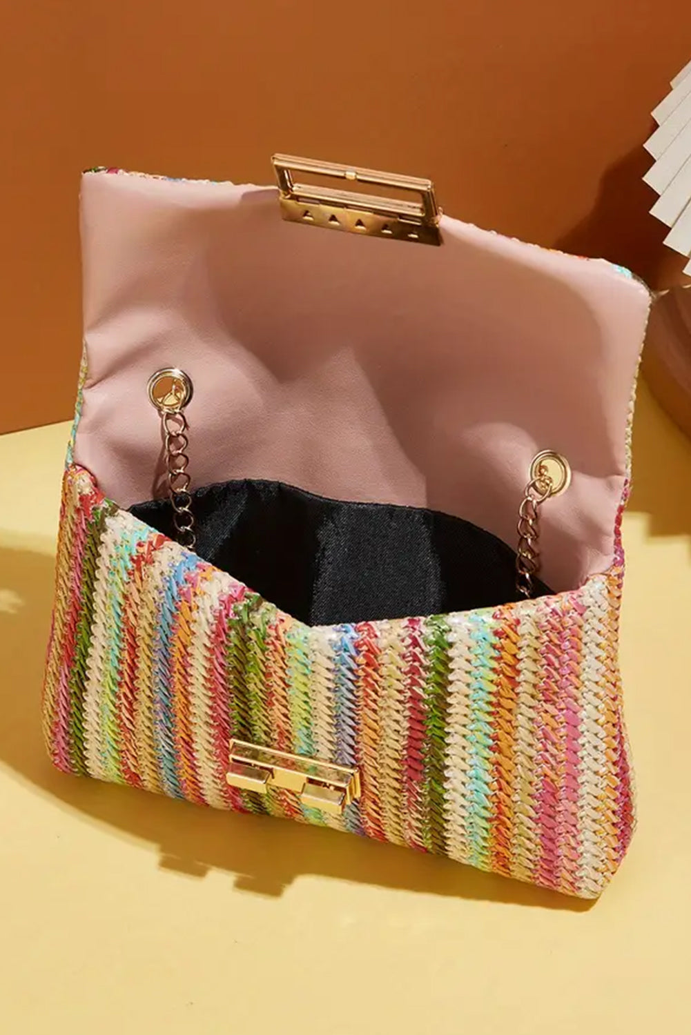 Azariah Striped Crochet Flapped Bag - Threaded Pear