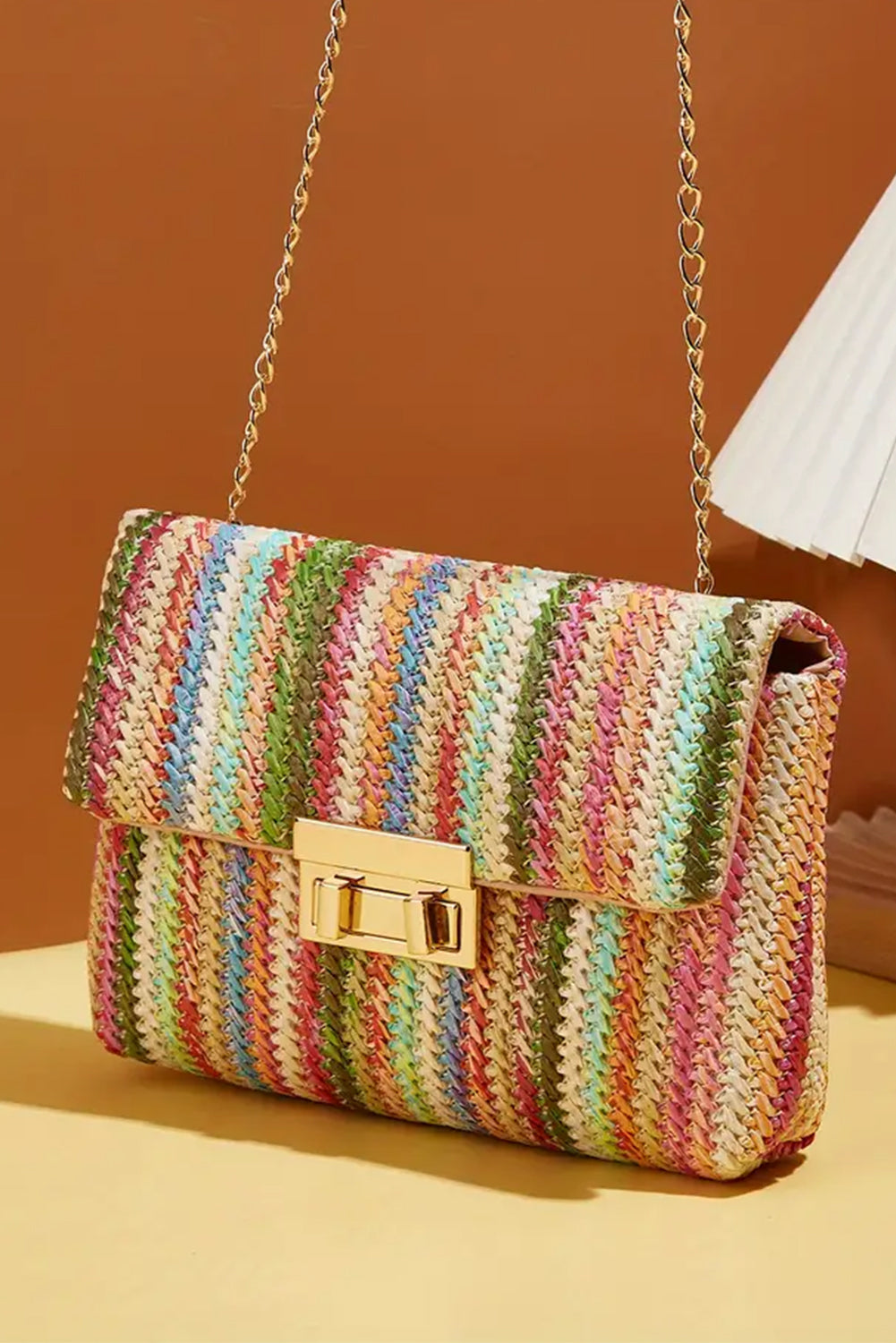 Azariah Striped Crochet Flapped Bag - Threaded Pear