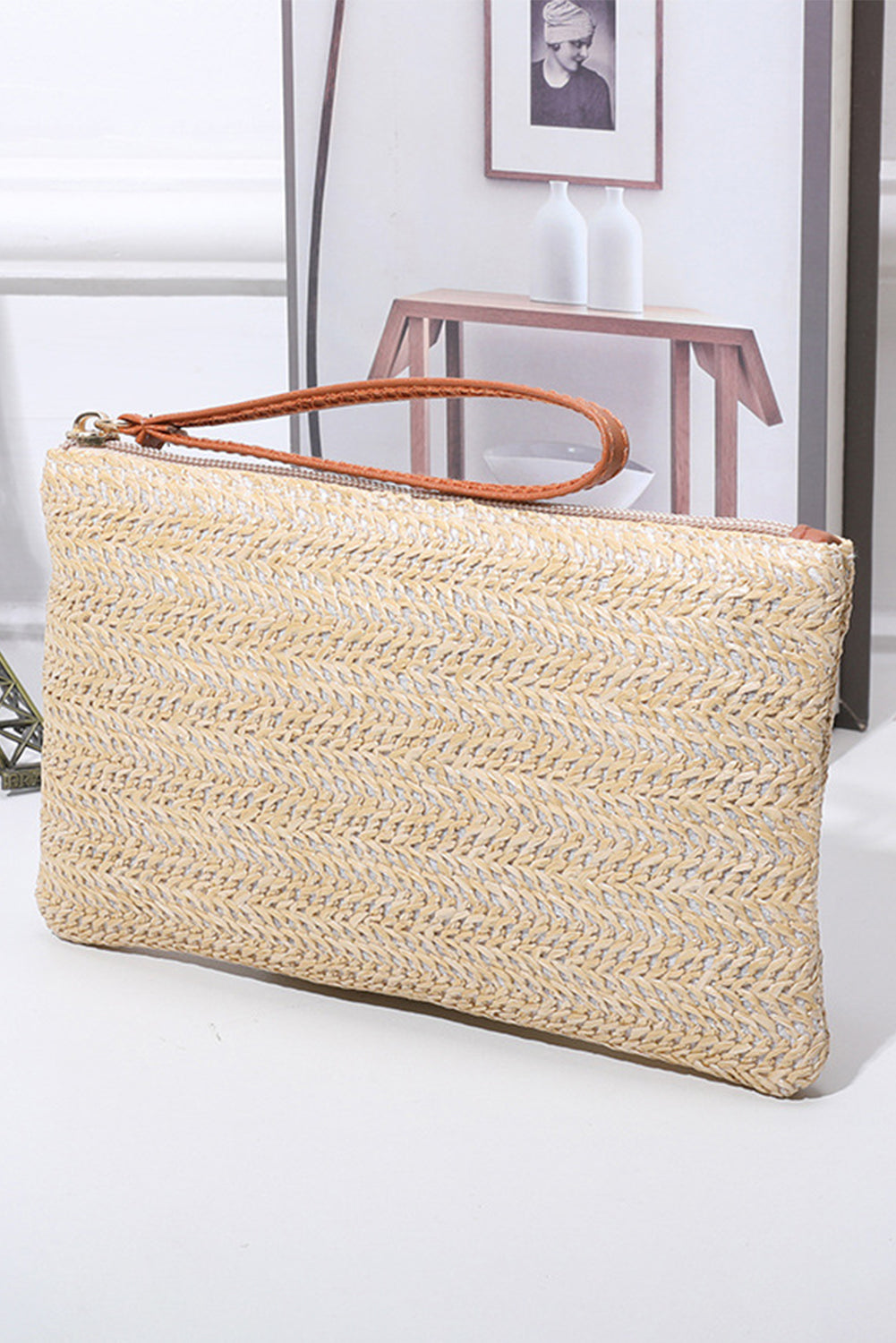 Estrella Straw Woven Wrist Strap Wristlet - Threaded Pear