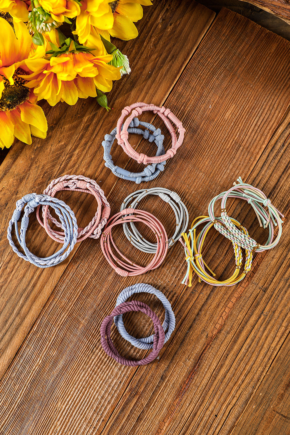 10pcs Pink Knotted Hair Ties - Threaded Pear