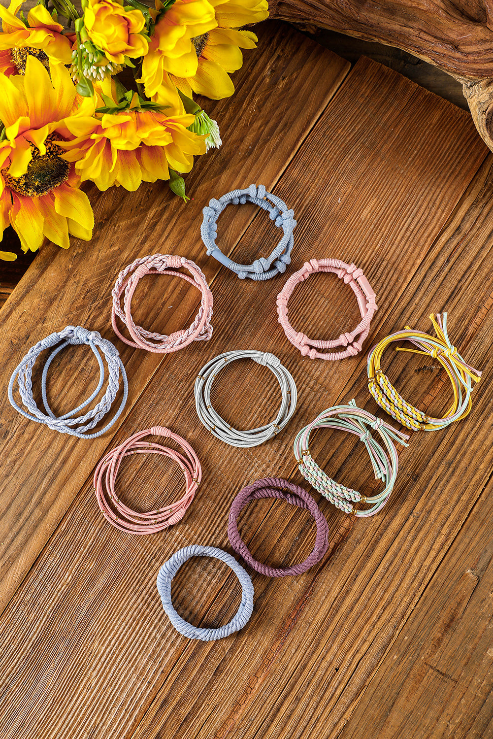 10pcs Pink Knotted Hair Ties - Threaded Pear