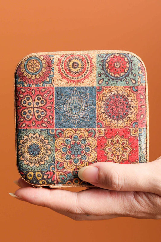 Retro Floral Print Portable Square Jewelry Box