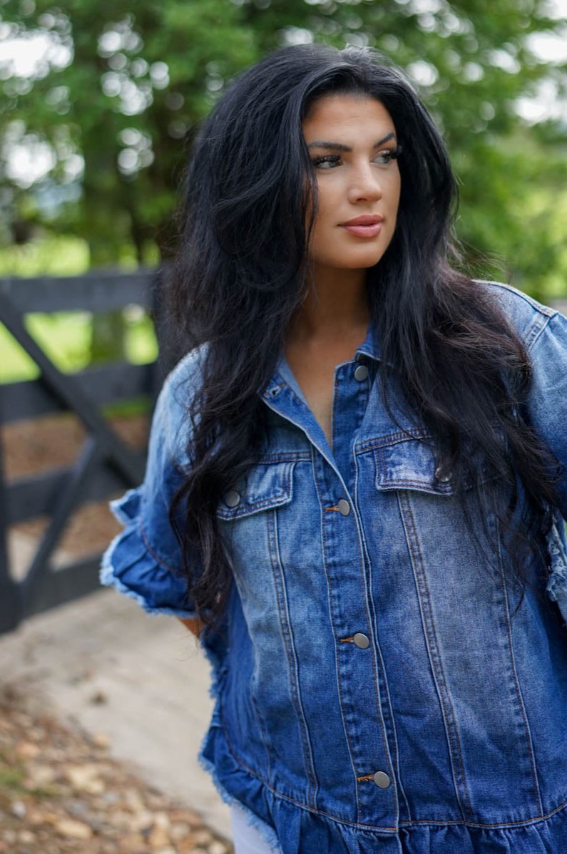 Ruffled Short Sleeve Denim Jacket