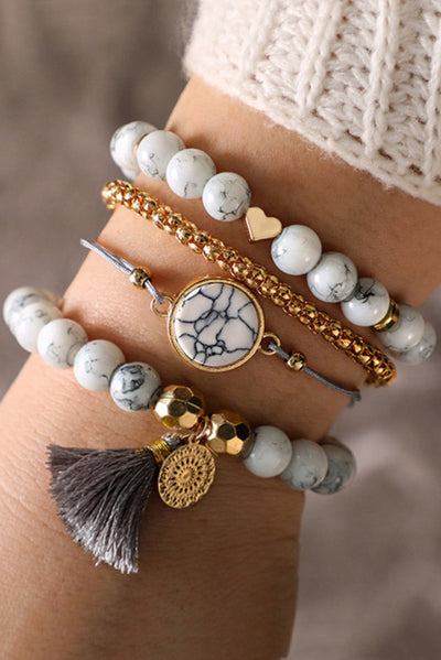 Gray Marble Bracelet Set - Threaded Pear