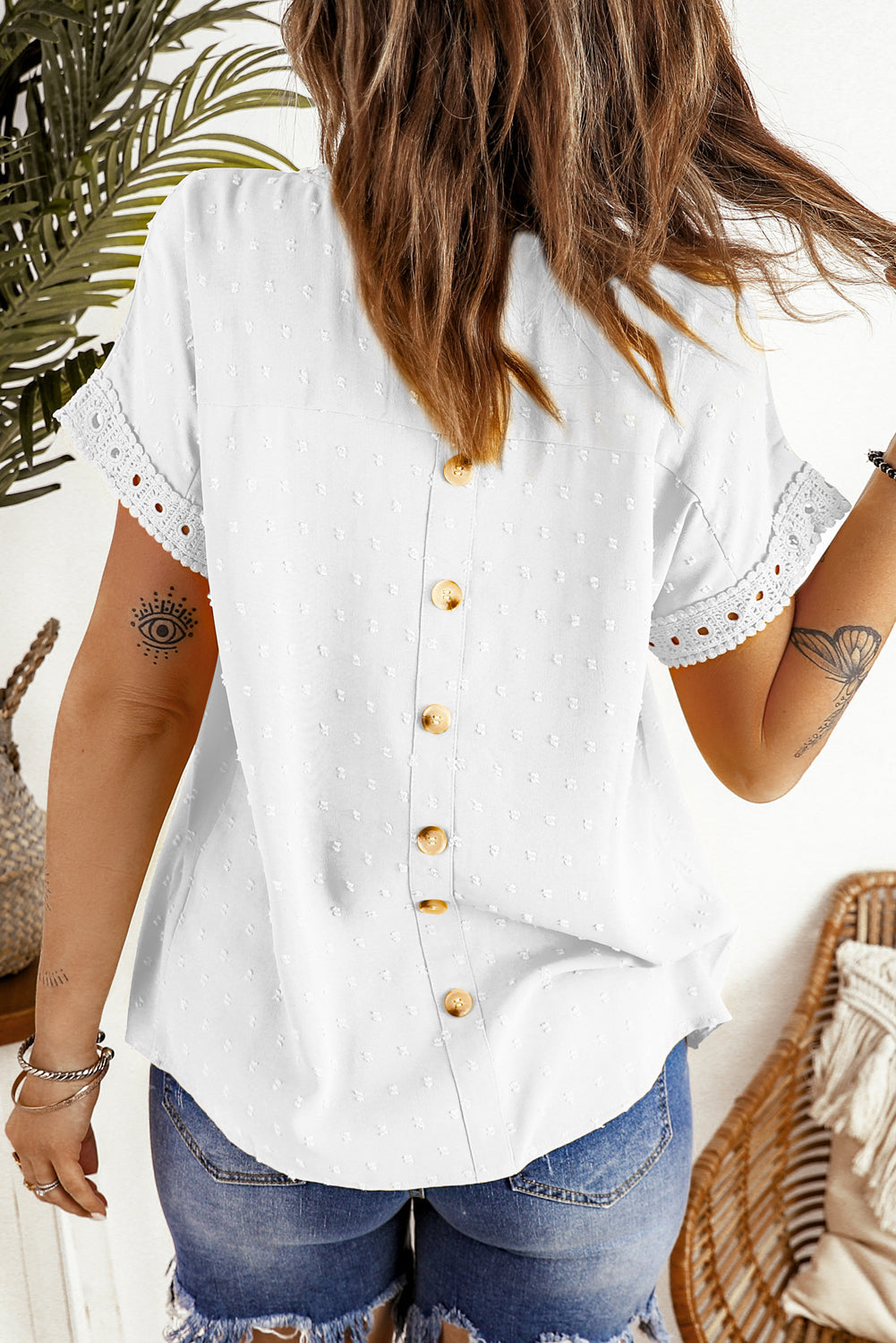 Shelby Swiss Dot Lace Short Sleeve Top - Threaded Pear