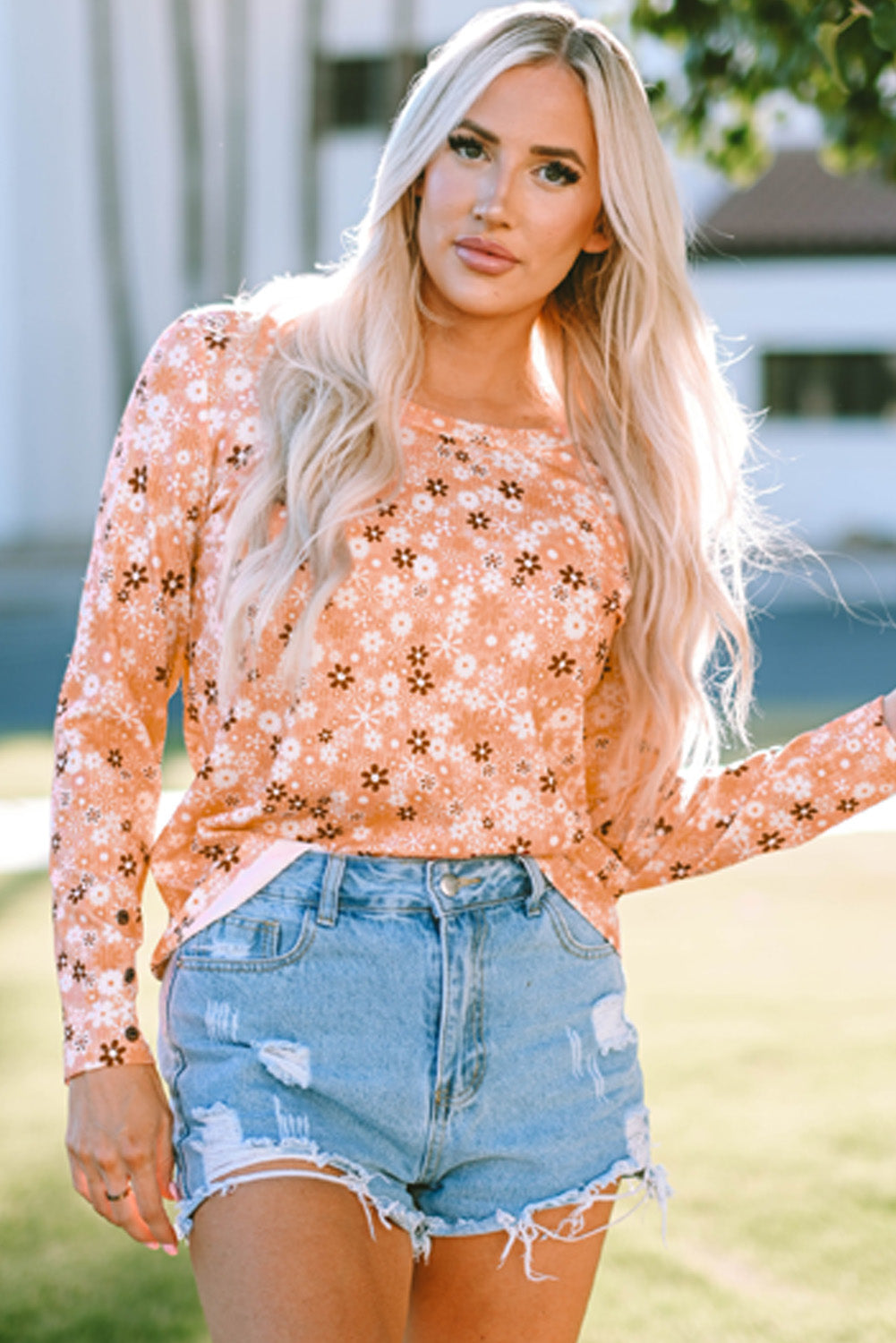 Floral Knit Long Sleeve Top