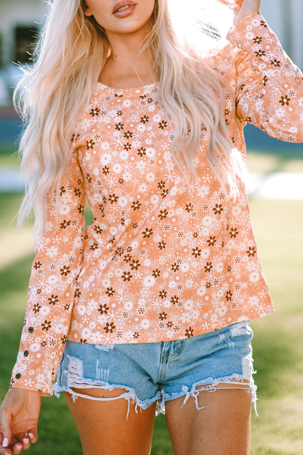 Floral Knit Long Sleeve Top