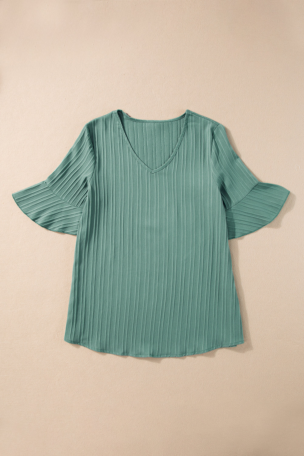 Capri Ruffled Half Sleeve V Neck Textured Top - Threaded Pear