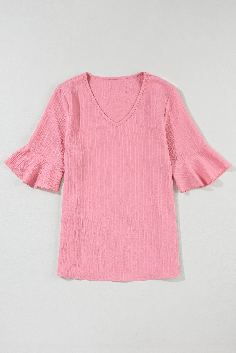 Capri Ruffled Half Sleeve V Neck Textured Top - Threaded Pear