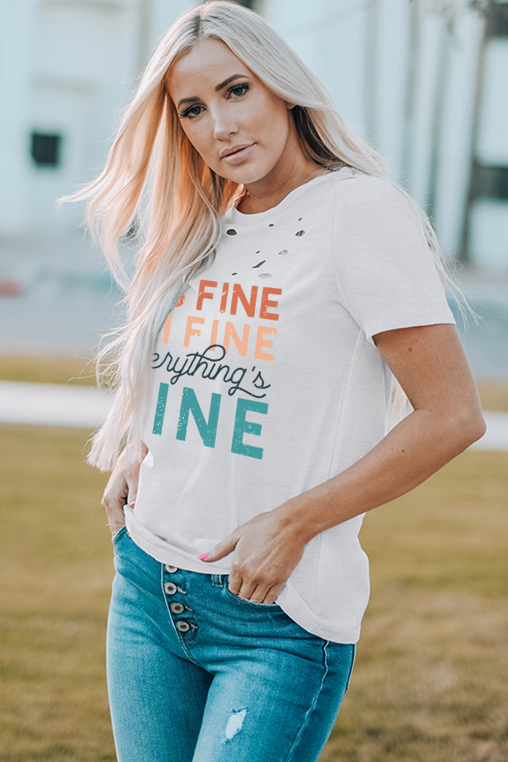 Everything is Fine Graphic Distressed T Shirt - Threaded Pear